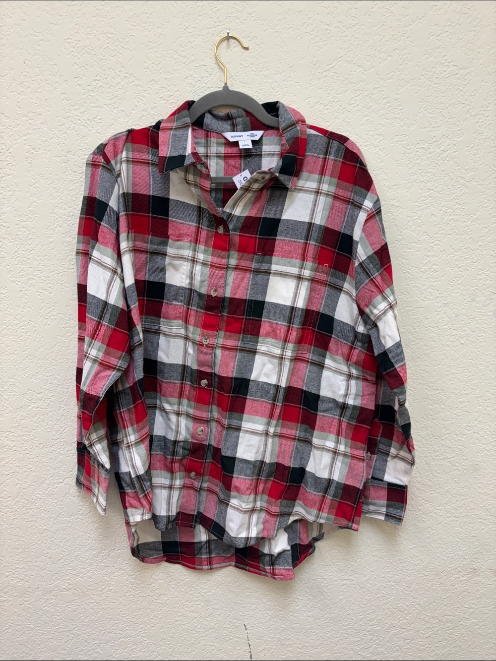 Old Navy Red Black White Plaid Button-Down Shirt